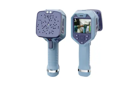 Handheld acoustic imaging camera shown from the front and rear