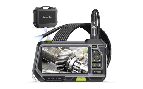 Flexible inspection camera with illuminated probe and display