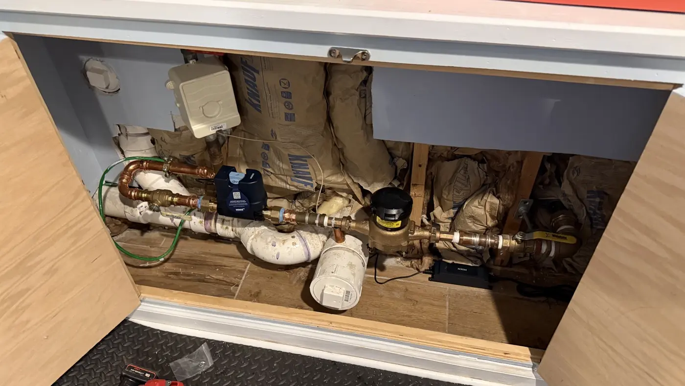 Automatic water shutoff valve installed on a residential water service