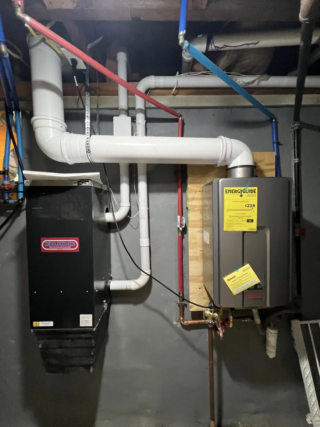 Rinnai wall-mounted tankless water heater installed by Even Flow